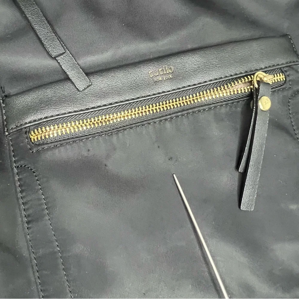 Tutilo New York Boost Black Nylon Leather Backpack School Laptop Bag‎ Travel